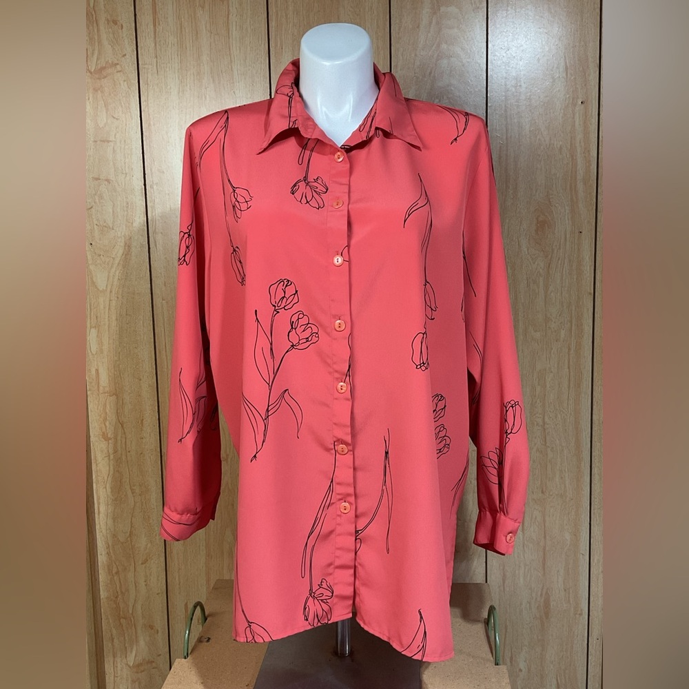 Yves St. Clair Coral Floral Button-Down Shirt SZ - 22W
